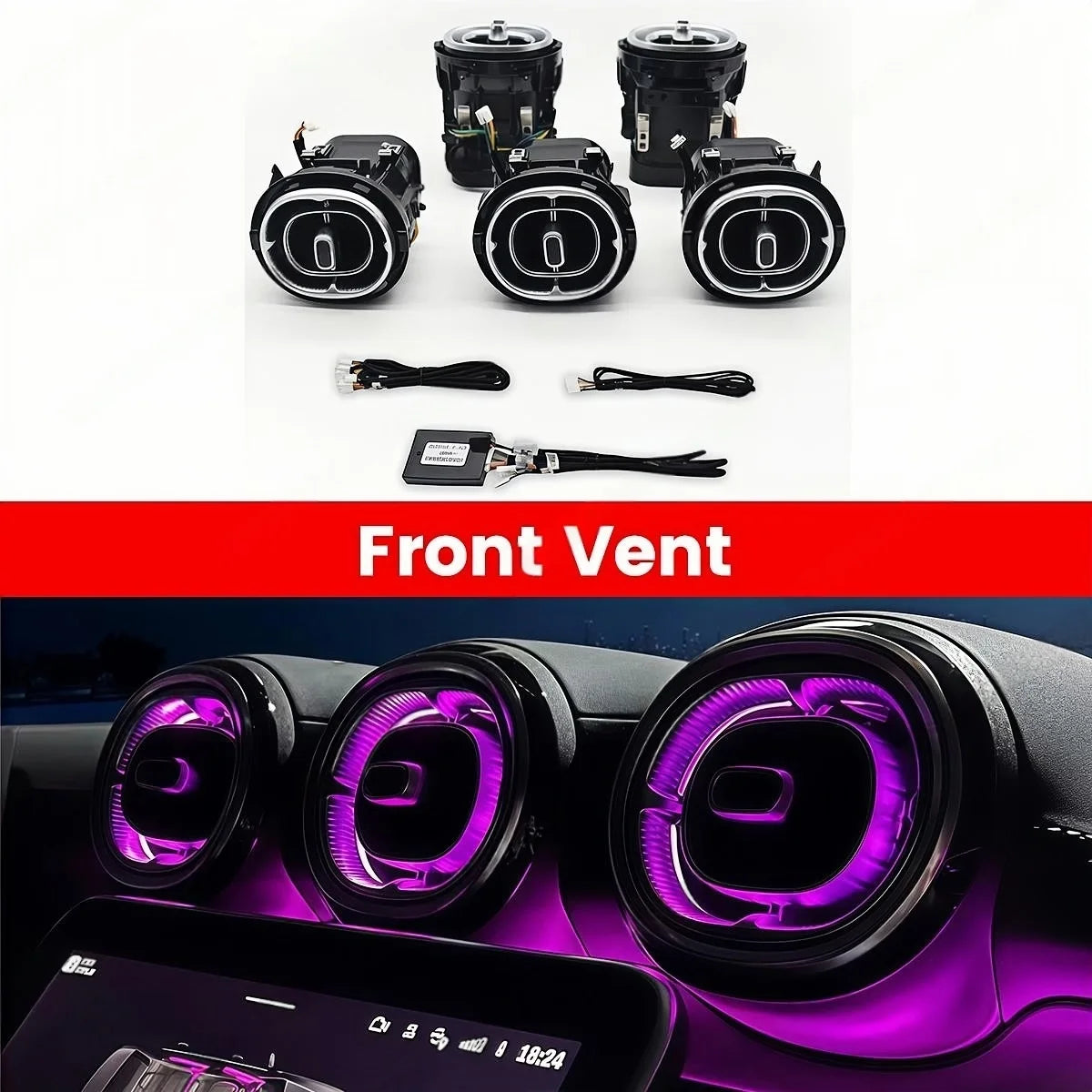 For Benz C-Class W206 2022 Car 64 Colors Led Dashboard Door Atmosphere Lamp Air Vent Outlet Nozzle Tweeter Ambient Light