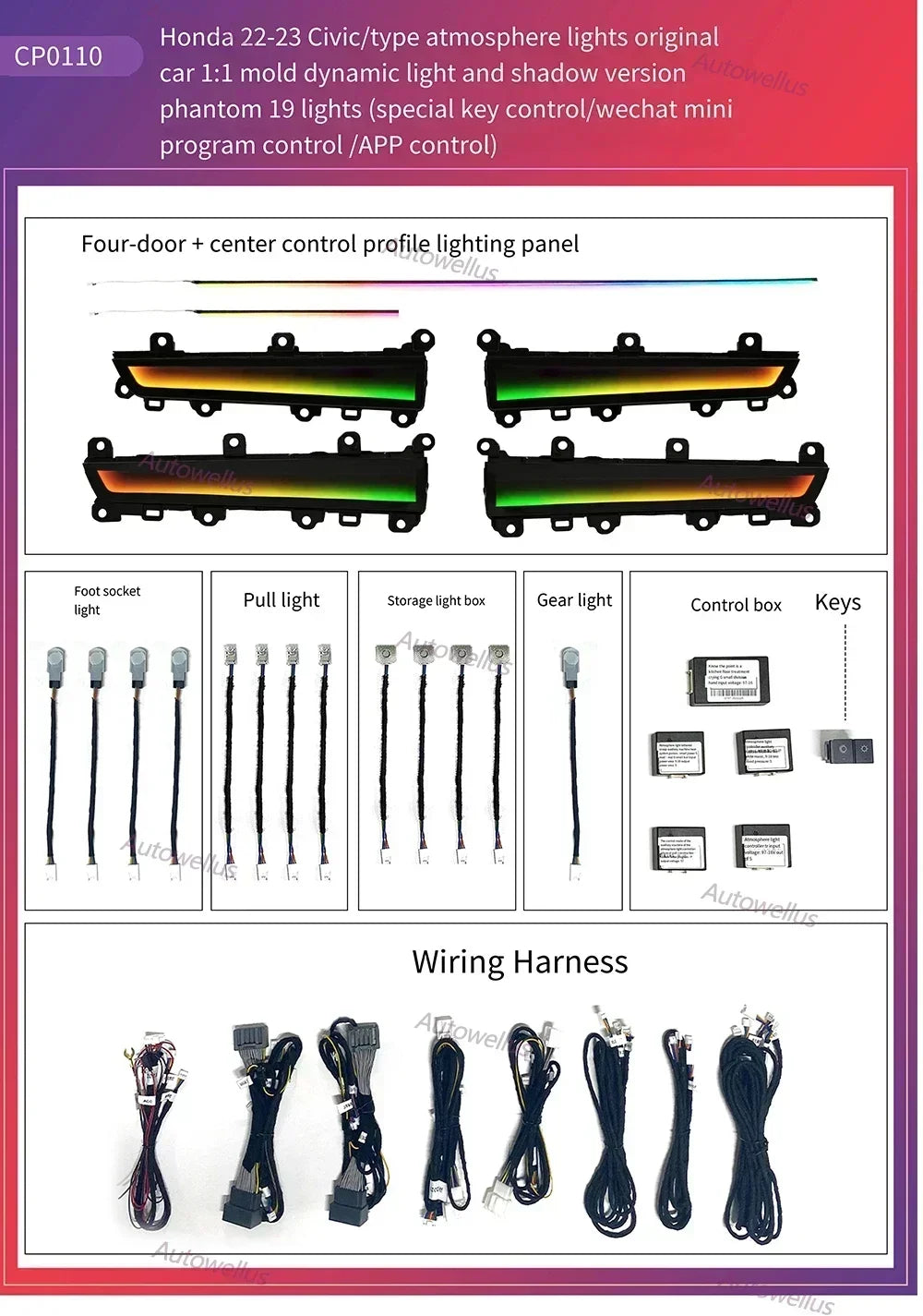 Auto Accessaries64 Colors LED Decorate Ambient Light For Honda 11th Civic Integra 2022 Lamp Replacement Active Shadow Inter Door