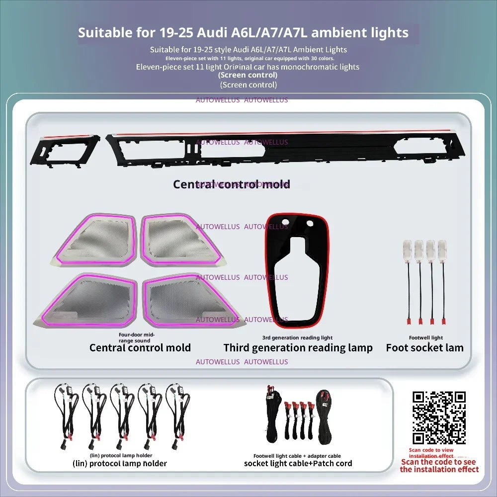 Ambient Light For Audi A6 A7 C8 2019-2025  environmental Backlight Atmosphere Lamp Kit Symphony 256 Colors APP MMI Control