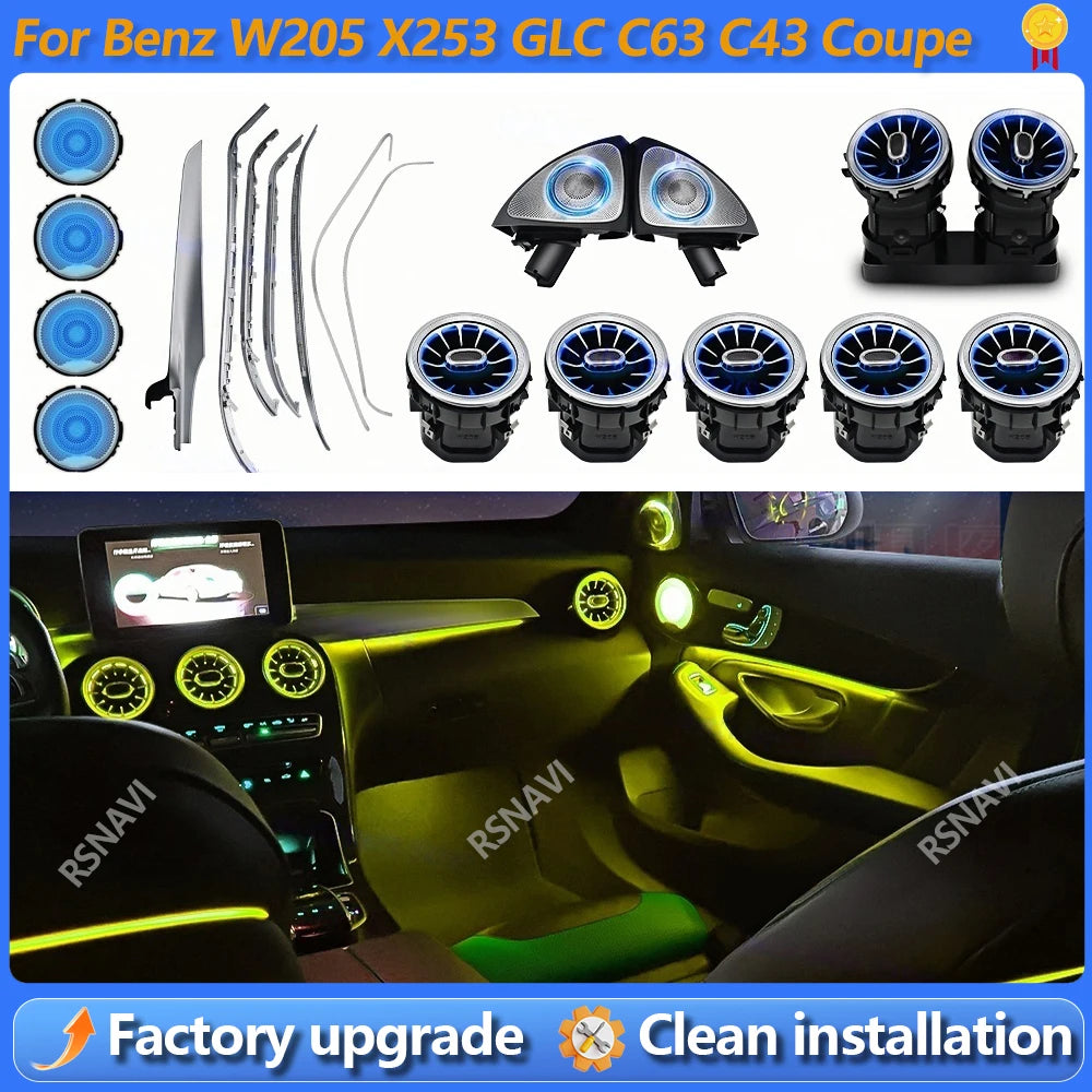 Ambient Light 3/12/64 Colours For Mercedes-Benz C/GLC Class Coupe W205 C43 C63 X253 LED Vents Speaker Decorative Light Retrofit