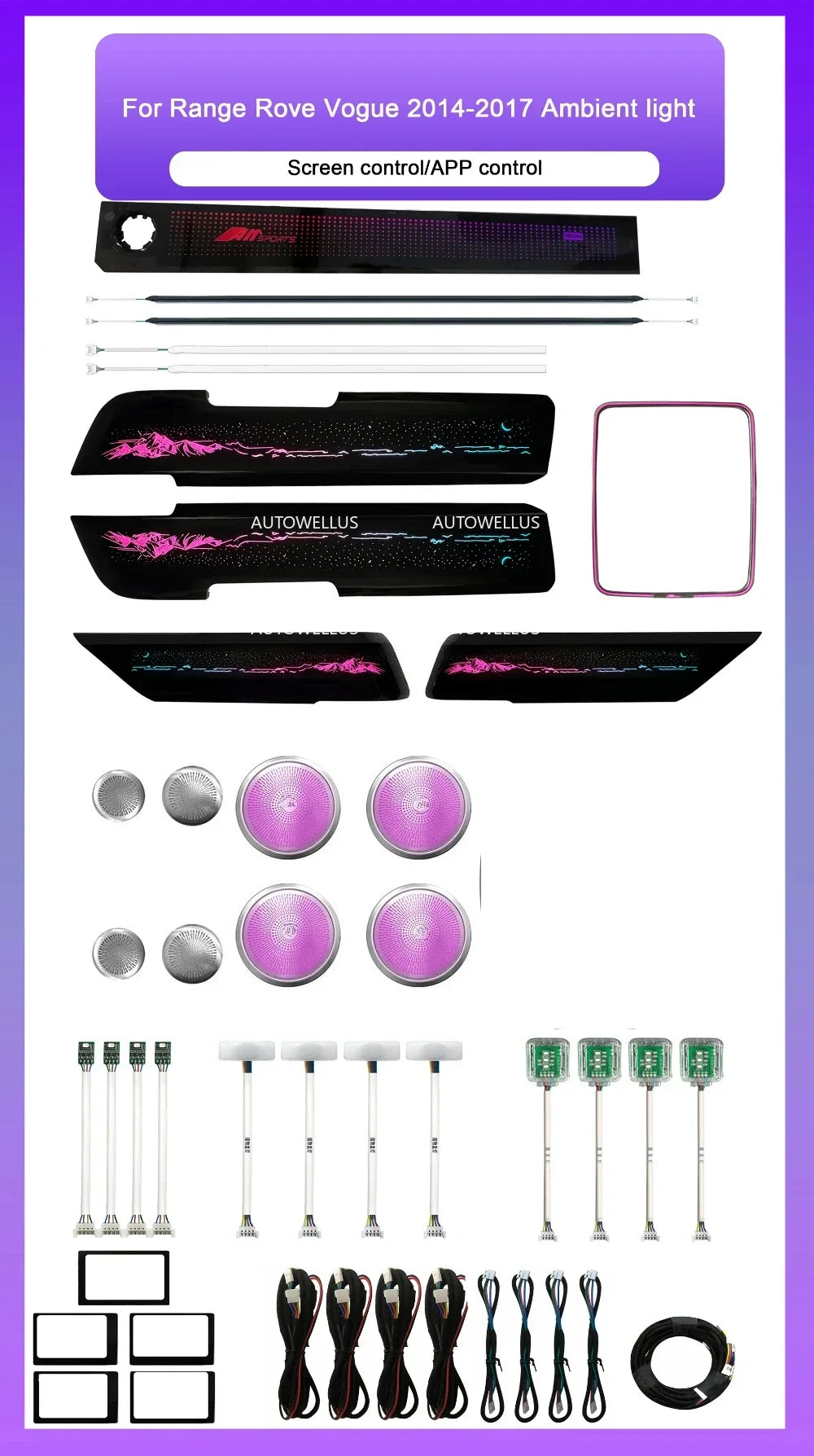 Car Interior Ambient Lighting For Land Rover Autobiography Vogue 2014-2017 Dynamic 64-color LED Speaker Cover Trim Accessories