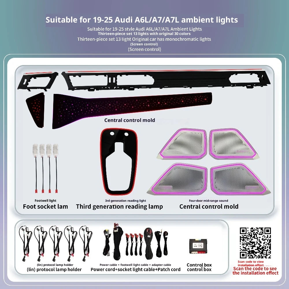 Ambient Light For Audi A6 A7 C8 2019-2025  environmental Backlight Atmosphere Lamp Kit Symphony 256 Colors APP MMI Control