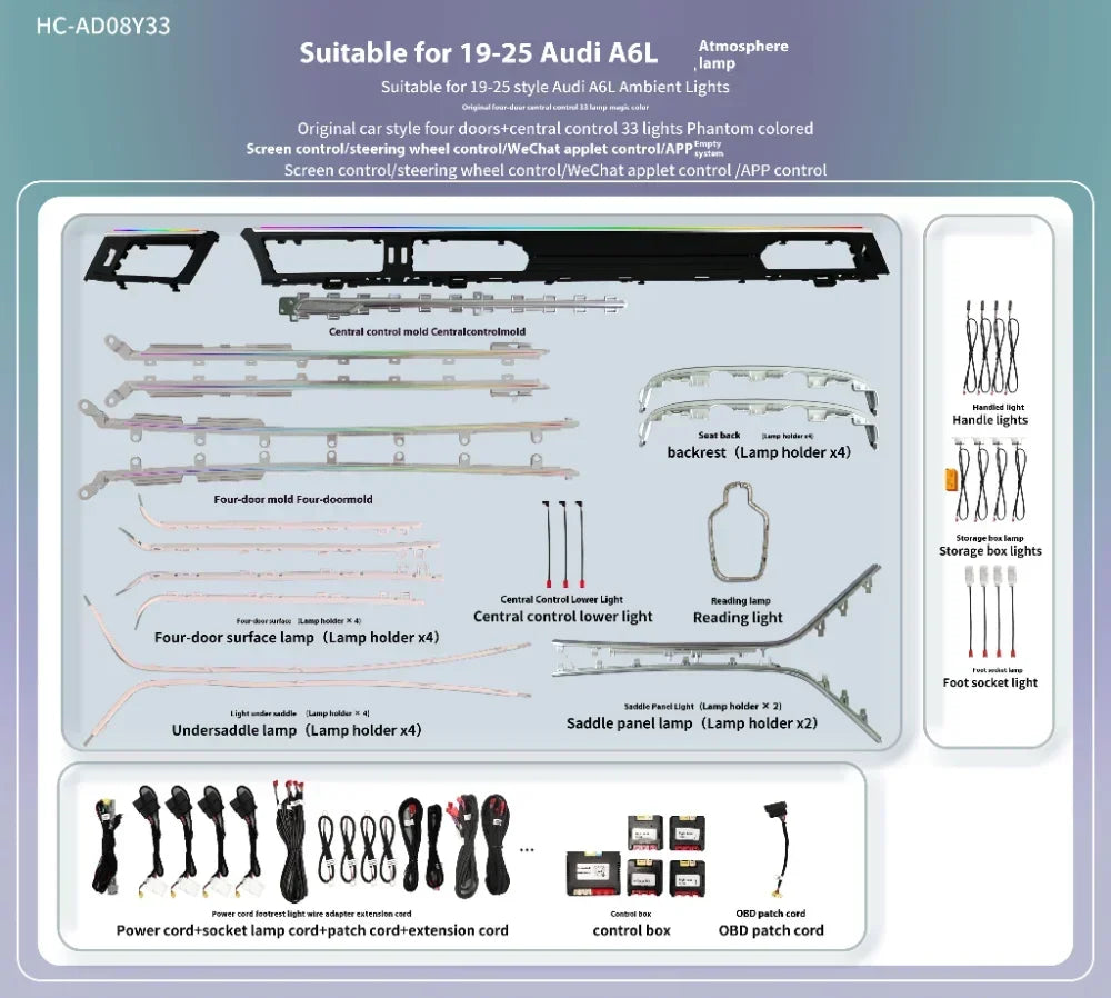 Auto AccessariesFront Dashboard Strip Led Car Interior Ambient Light Decoratefor Audi A6 A7 C8 2019-2025 Atmosphere Strip Access