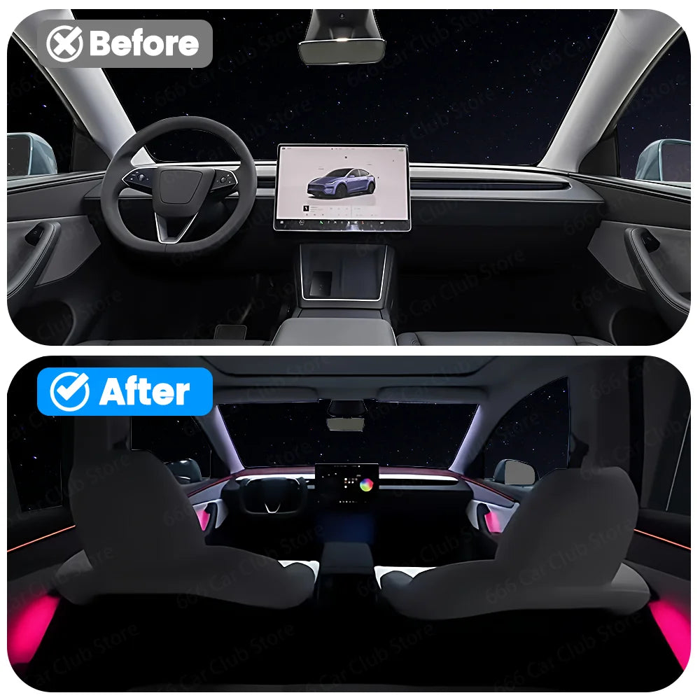 Ambient Lighting 4-Door Color Handle Lights for Tesla Model Y Juniper Model 3 Highland 2023-2025 Interior Car Light Upgrade