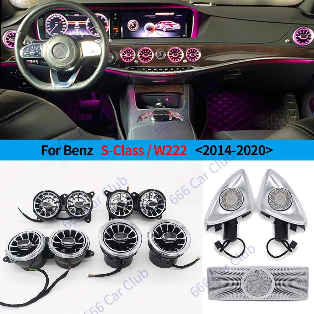 7/64 Color LED Air Vent for Mercedes-Benz S-Class W222 S400 S450 S320 S350 3D/4D Rotary Speaker Interior Decorative Strip
