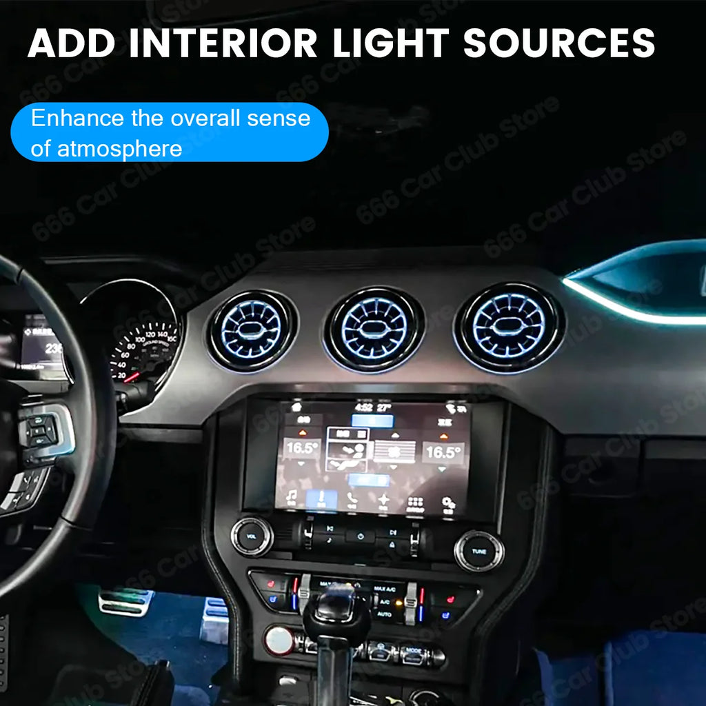 256 Colors Vents Ambient light For Ford Mustang   New 2015-2021 Car LED Dashboard Air Conditioning Turbine LED  Air Outlet