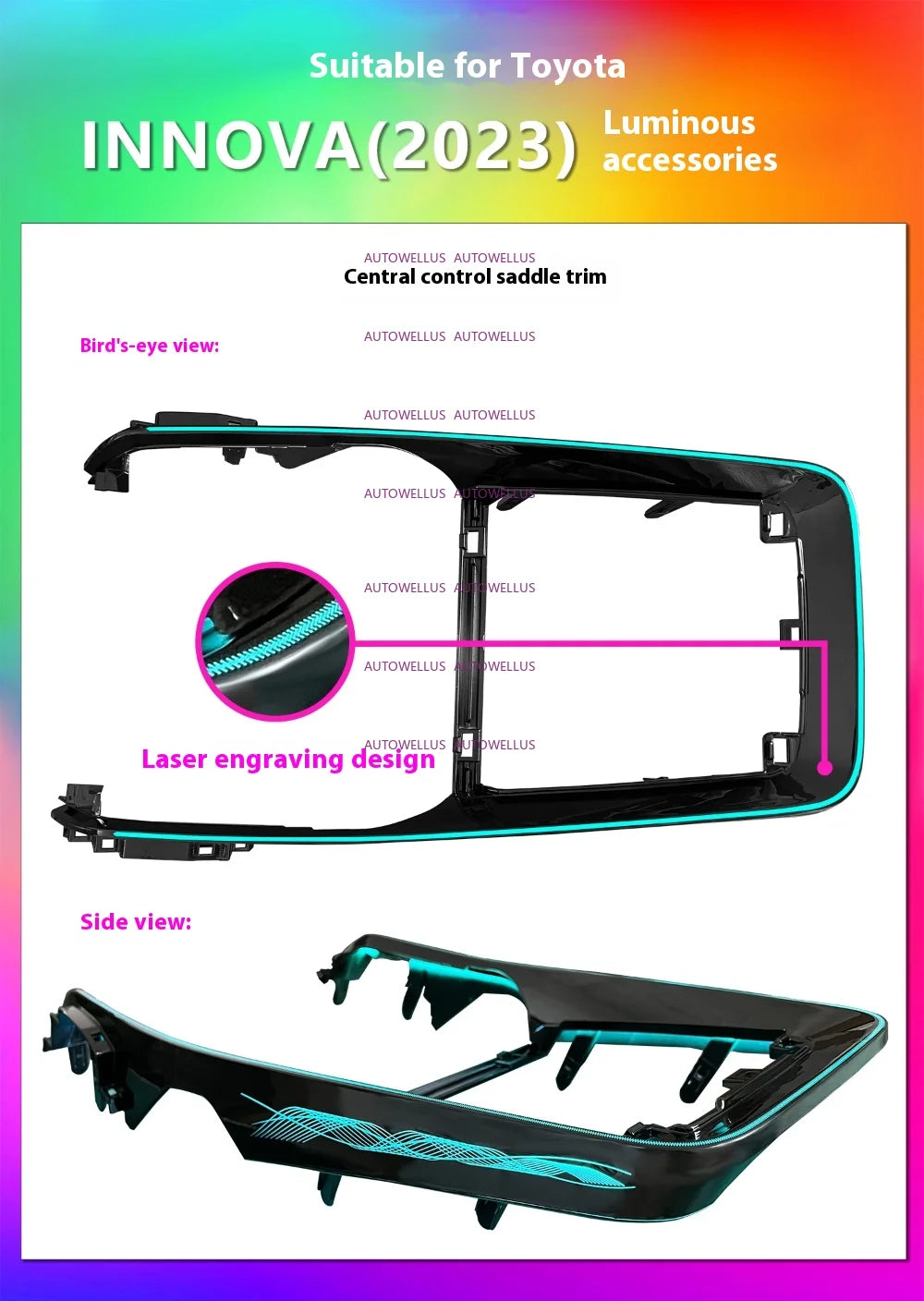 LED Backlight Black Silver Trim Panel For Toyota INNOVA 2023-2025 Atmosphere Lamp Interior lighting Ambient Light Kit Ambiental