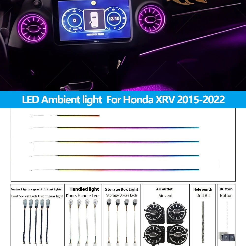 Automotive Inter LED Ambient Light For Honda XRV 2015-2022 64 color dynamic Atmosphere door Panel Lights Button APP control