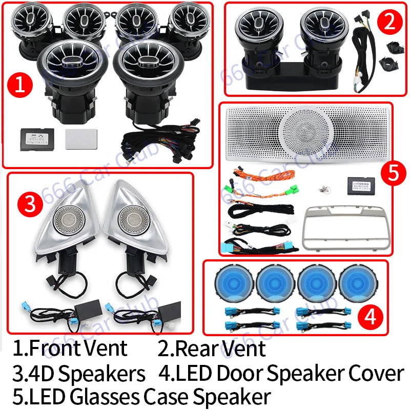 64 Colours LED Air Vents 3D/4D Speaker For Mercedes Benz W213 E-Class E-Coupe E43 E53 E250 Interior Ambient Ligh Decorative Lamp