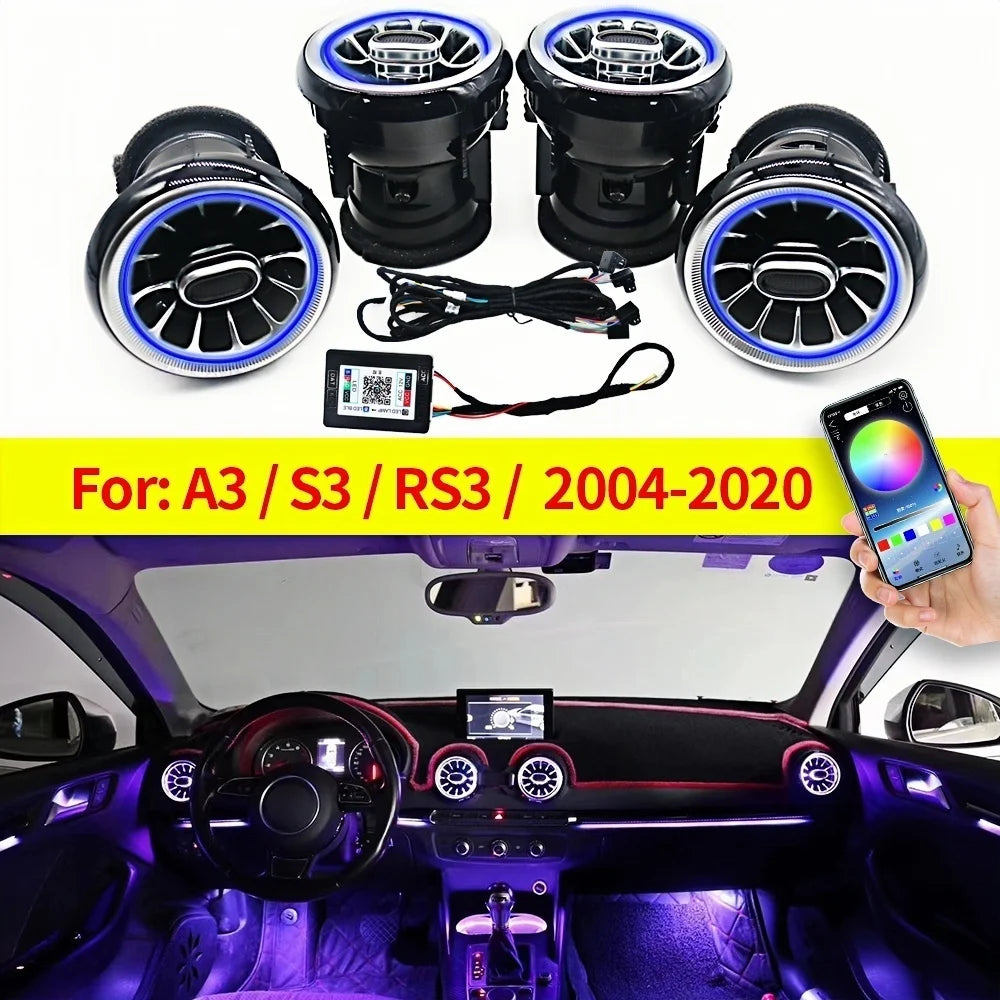 256 Colours Bluetooth APP Control For Audi A3 S3 RS3 8V 8Y 8P 2004-2020 Turbo Nozzle Ambient Light Dashboard Air Vent Turbine