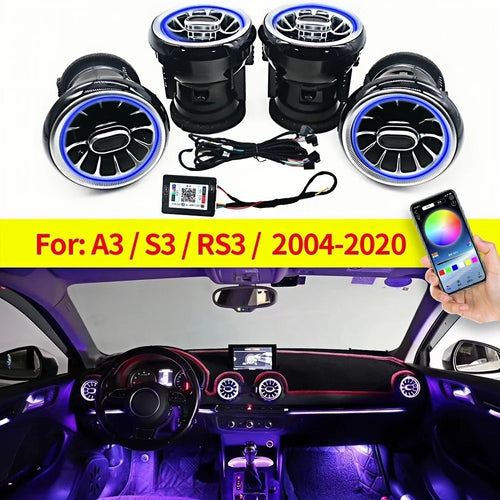 256 Colours Bluetooth APP Control For Audi A3 S3 RS3 8V 8Y 8P 2004-2020 Turbo Nozzle Ambient Light Dashboard Air Vent Turbine