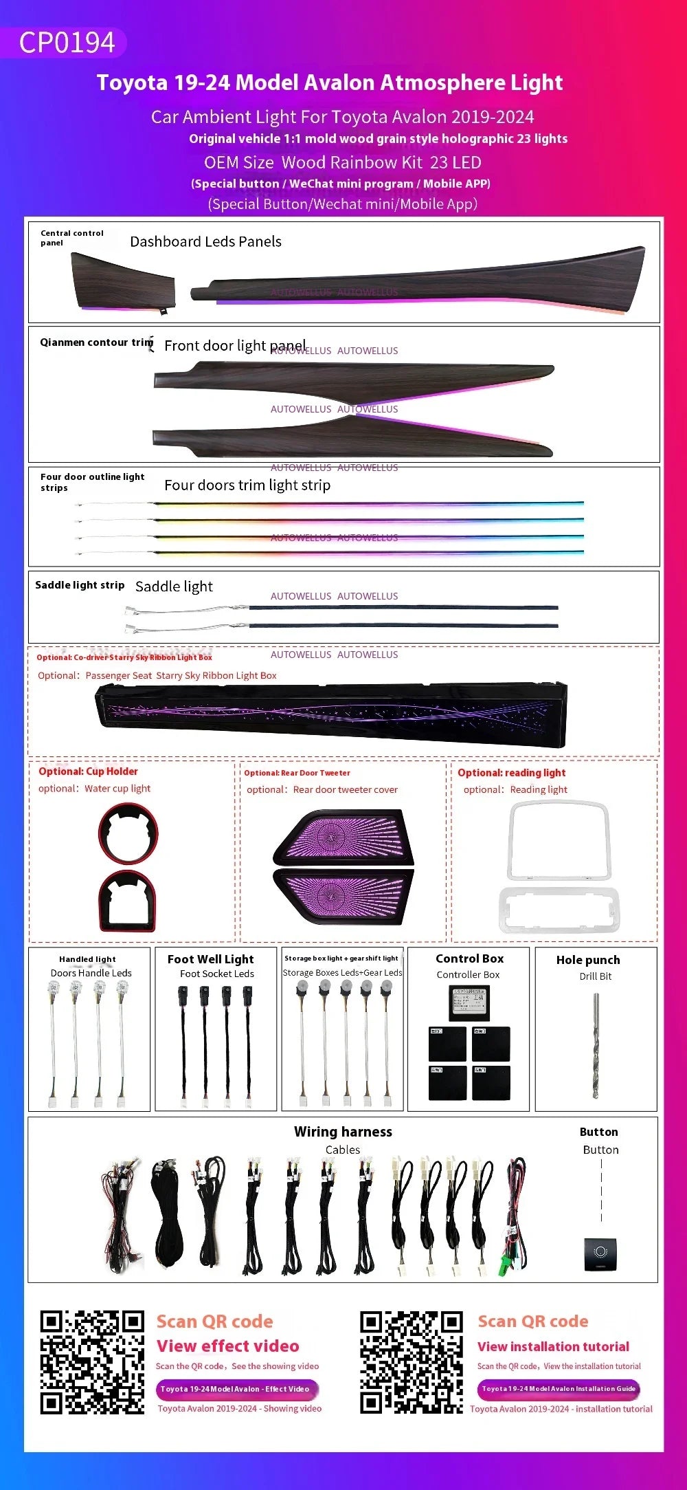 LED Car Ambient light For Toyota Avalon 2019-2025 Star Rain Rainbow Kit Dynamic Ambient Lamp Original 1:1 Mold Kit APP Control