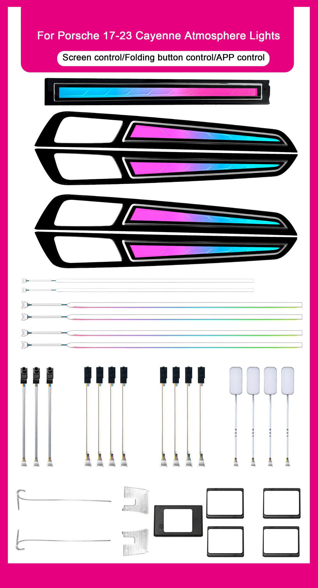 Upgraded 3D Crystal Dynamic Ambient Light 2017-2023 For Porsche Cayenne Symmetry Rainbow Car Interior Atmosphere Light