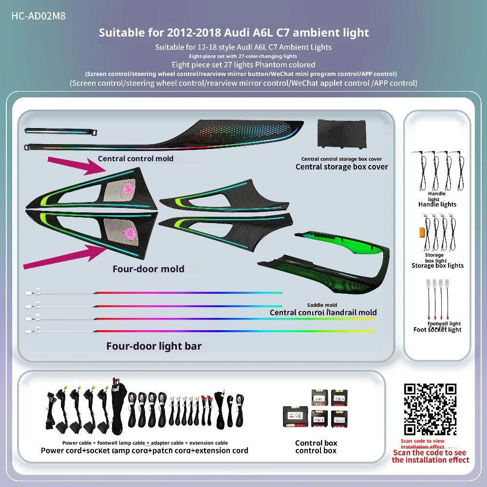 Dynamic Colorful Symphony Ambient Lighting Kit For Audi A6A7 C7 2012-2018  Interior LED Light Trim Accessories Kit