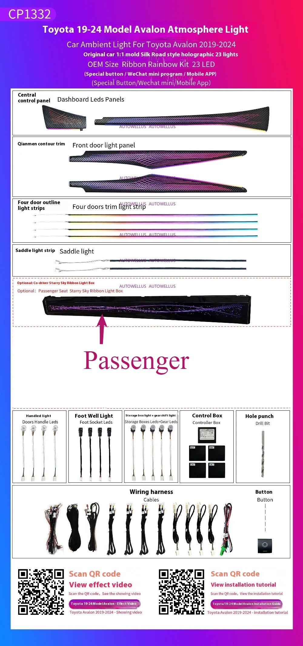 LED Car Ambient light For Toyota Avalon 2019-2025 Star Rain Rainbow Kit Dynamic Ambient Lamp Original 1:1 Mold Kit APP Control