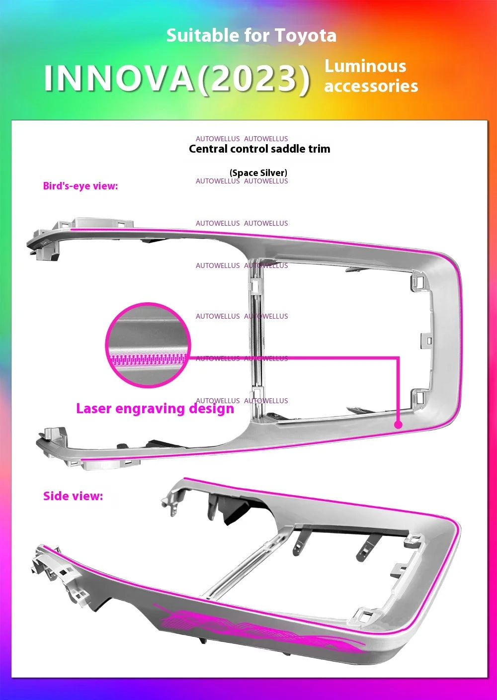 LED Backlight Black Silver Trim Panel For Toyota INNOVA 2023-2025 Atmosphere Lamp Interior lighting Ambient Light Kit Ambiental
