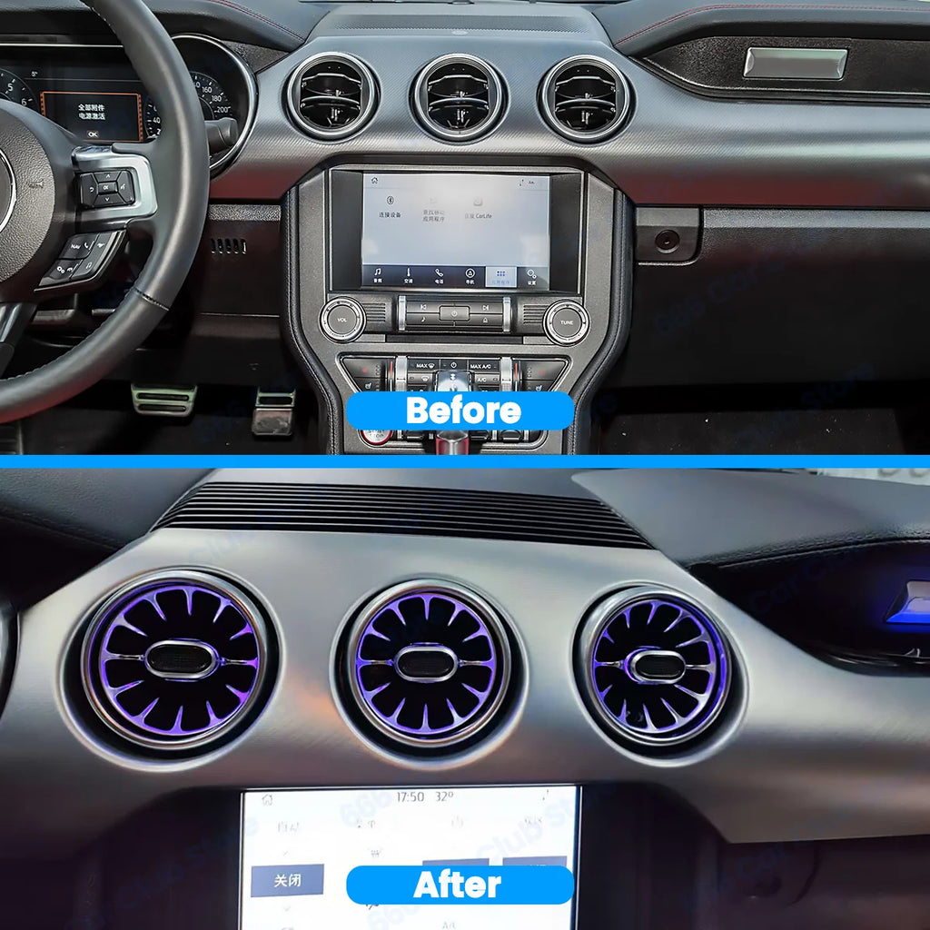 256 Colors Vents Ambient light For Ford Mustang   New 2015-2021 Car LED Dashboard Air Conditioning Turbine LED  Air Outlet