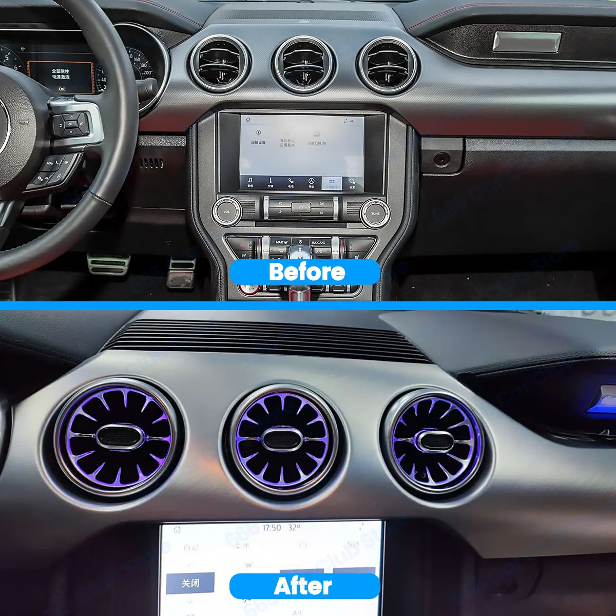 256 Colors Vents Ambient light For Ford Mustang   New 2015-2021 Car LED Dashboard Air Conditioning Turbine LED  Air Outlet