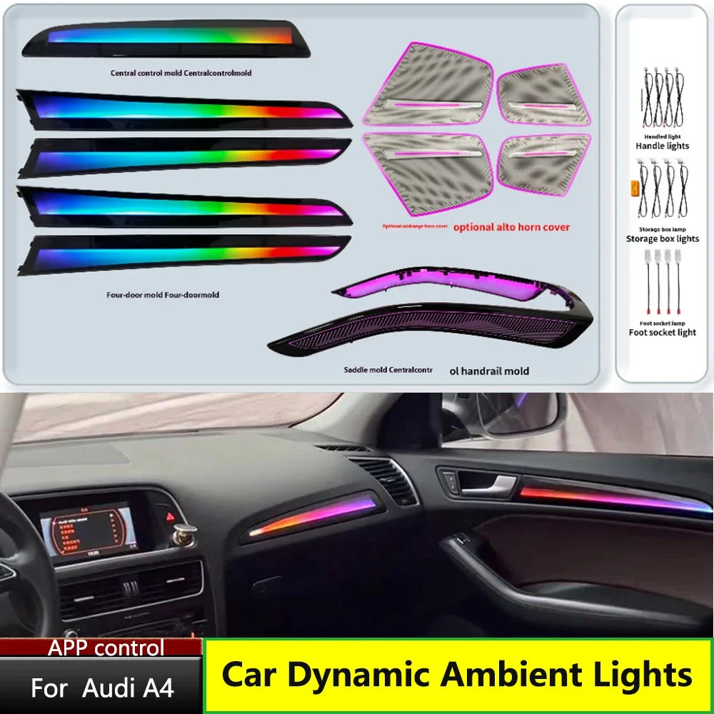 Auto AccessariesDecorative Door Speaker Cover Panel Atmosphere Lighting For Audi A4 2006-2016 LED Lamp Car Ambient Light Illumin