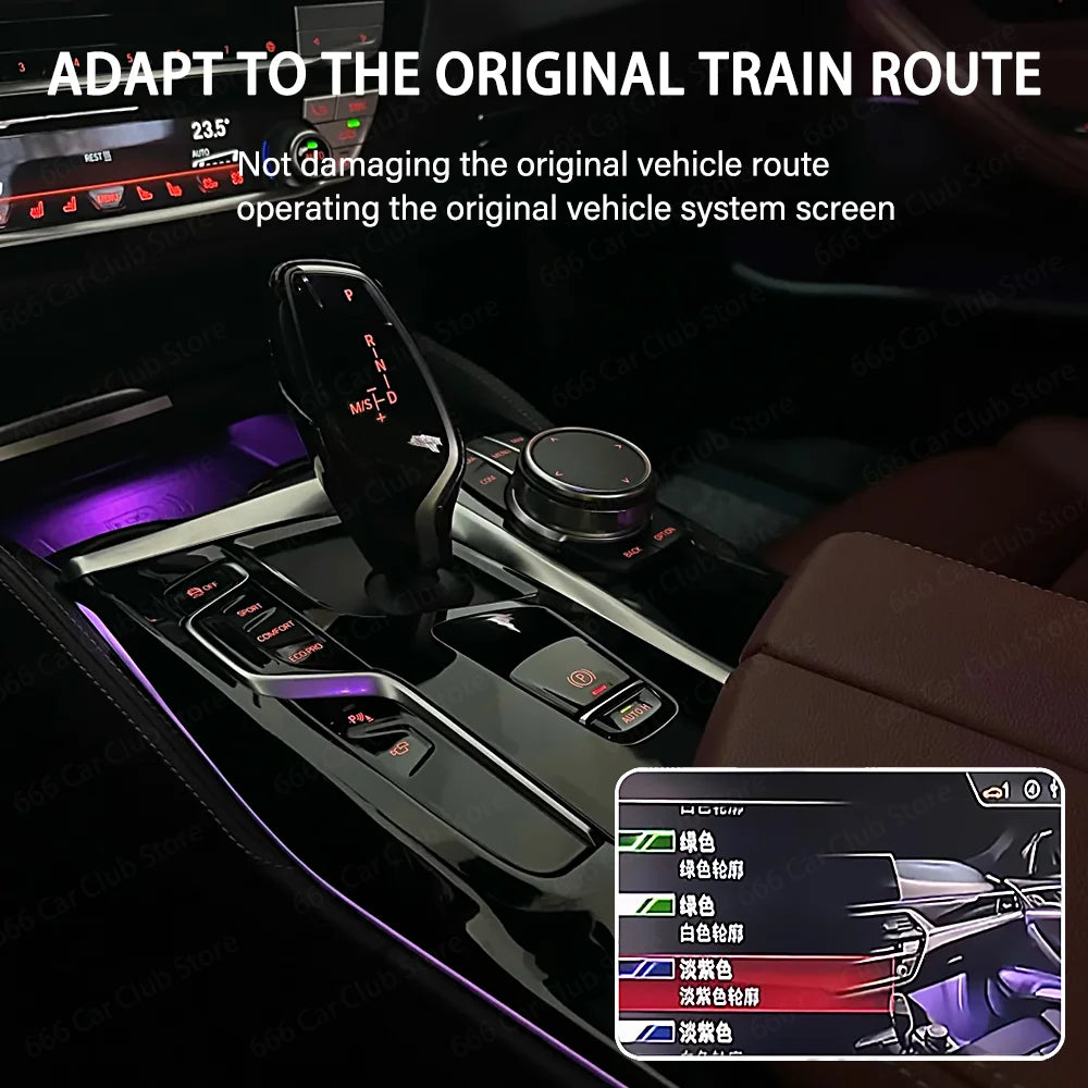 11 Color LED Center Console Ambient Light for BMW 5/6 Series X3 X4 iX3 G30 G31 G32 G01 G02 G08 Adjustable Mood Lighting