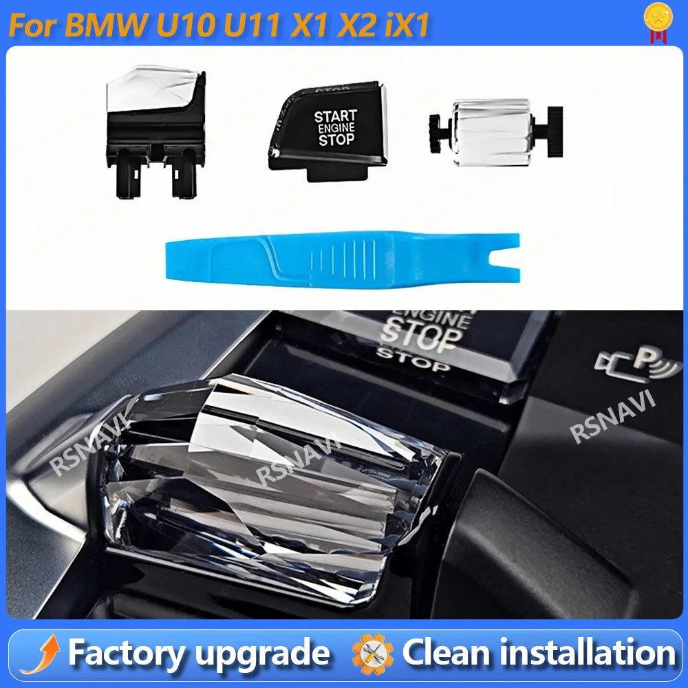 3 Piece Set Crystal Gear Shift Knob Lever For BMW x1 ix1 u1 u12 x2 ix2 u10 Automatic Crystal Gear Handle LHD 2023-2025
