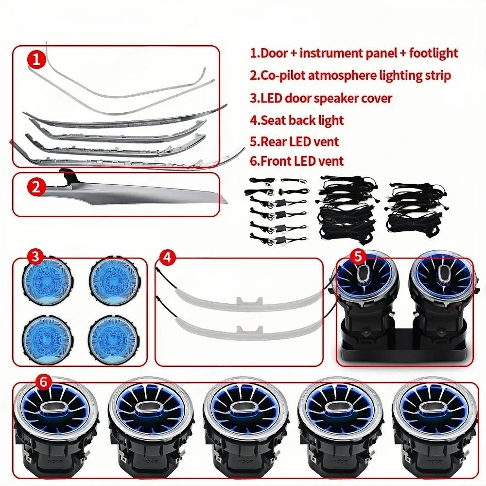 64 Colors Led For Mercedes-Benz C GLC W205 X253 Coupe For AMG C43 C63 MB Led Door Dashboard Lamp Air Vent Nozzle Ambient Light