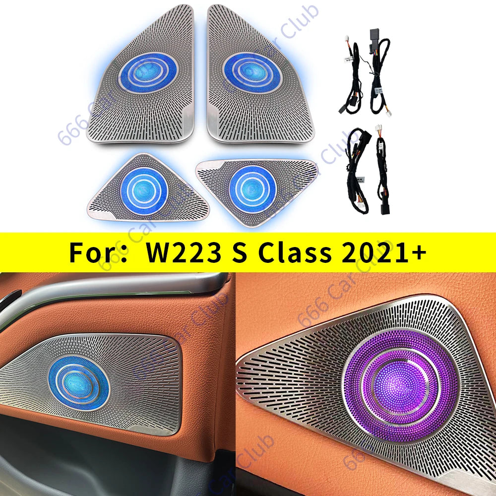 64 Colours LED Metal Speaker Cover For Mercedes Benz 2021 S-Class W223 S450L S500 Door Midrange Interior Audio Decorative Shell