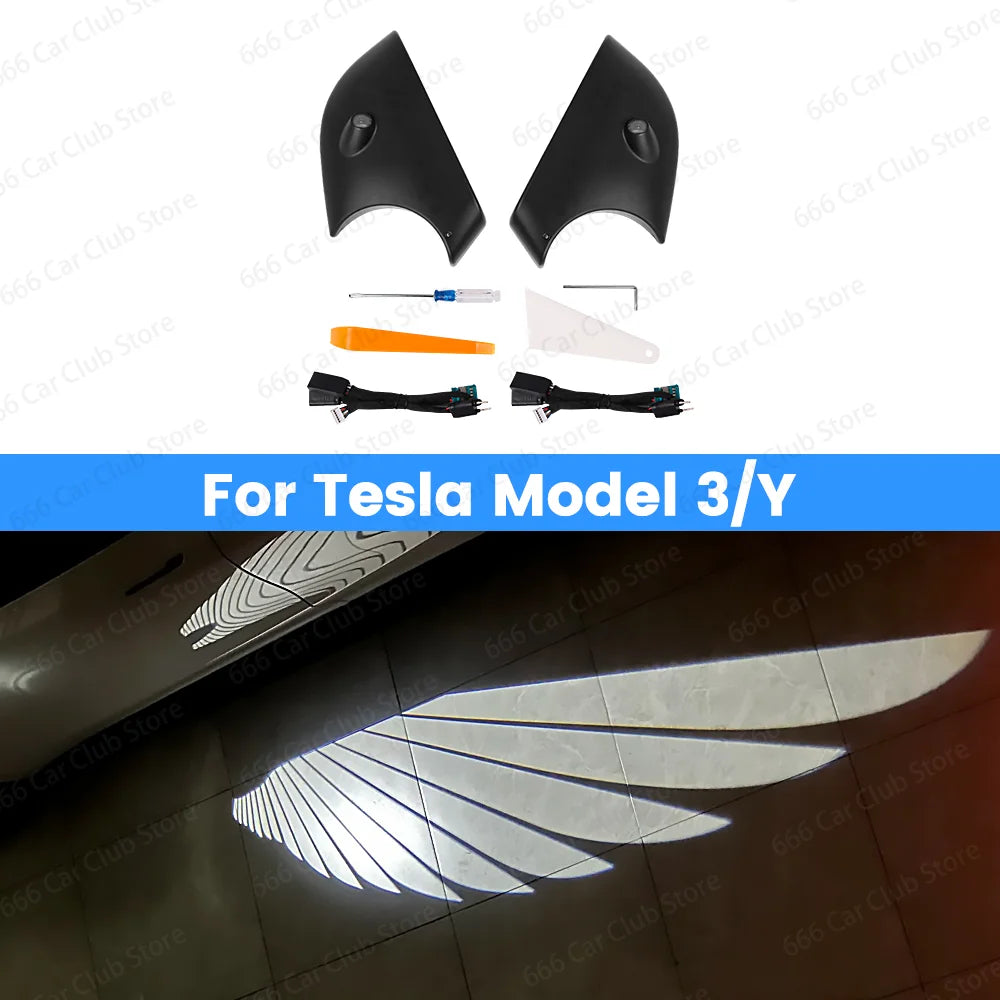 Angel Wing Rearview Mirror Projection Light  For Tesla Model 3 Y Dynamic Projection Floor Lamp Decorative Ambient Light