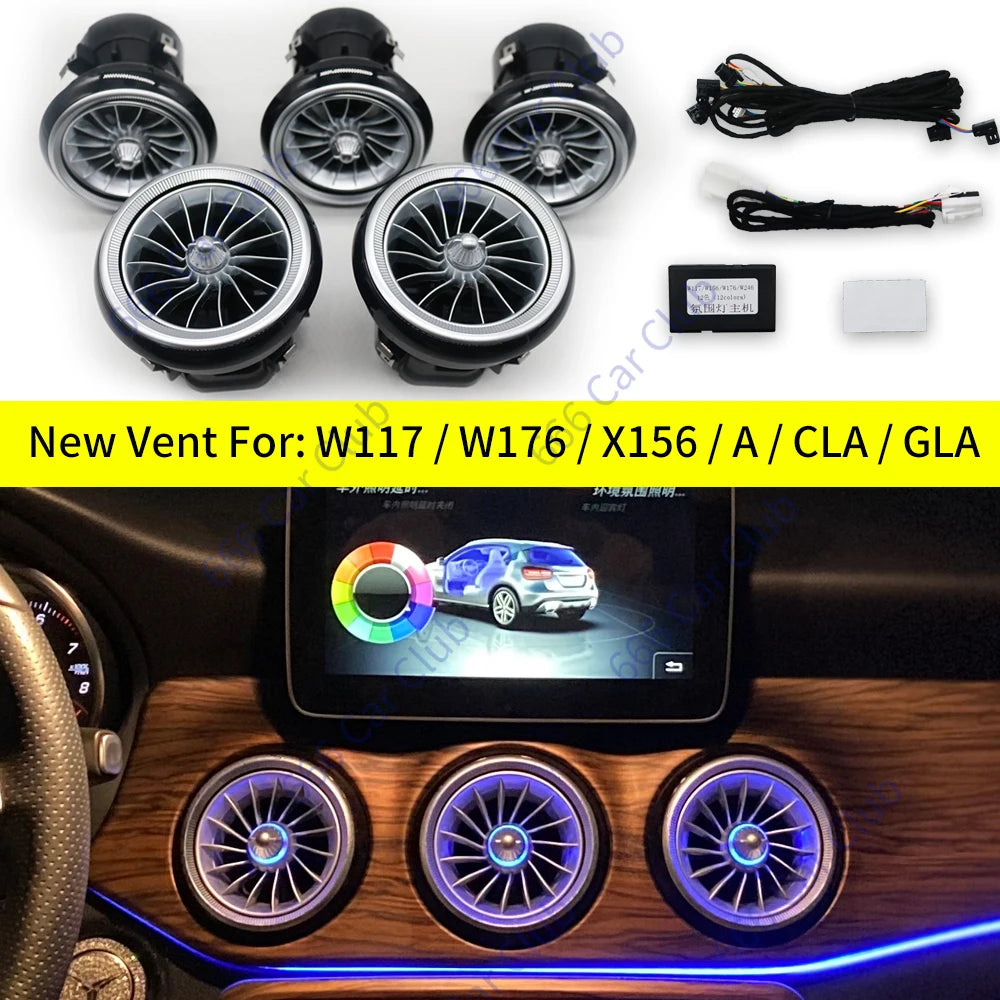256 Colour Air LED Vents For Mercedes Benz W176 W117 X156 W246 CLA/GLA/A/B-Class Car AC EQS Turbine Outlet Nozzle Ambient Lights