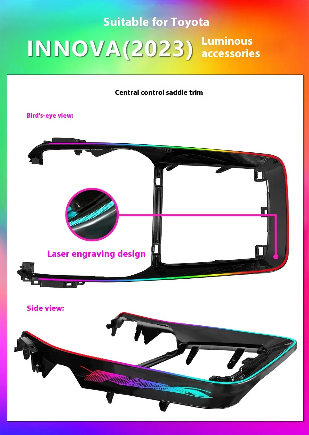 LED Backlight Black Silver Trim Panel For Toyota INNOVA 2023-2025 Atmosphere Lamp Interior lighting Ambient Light Kit Ambiental