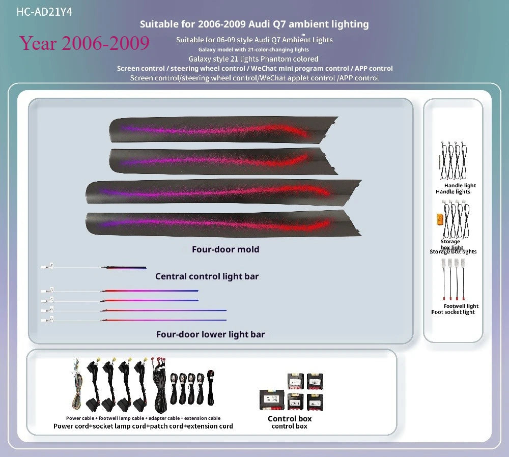 Ambient Light For Audi Q7 2006-2015 environmental Backlight Atmosphere Lamp Kit Symphony 256 Colors APP MMI Control