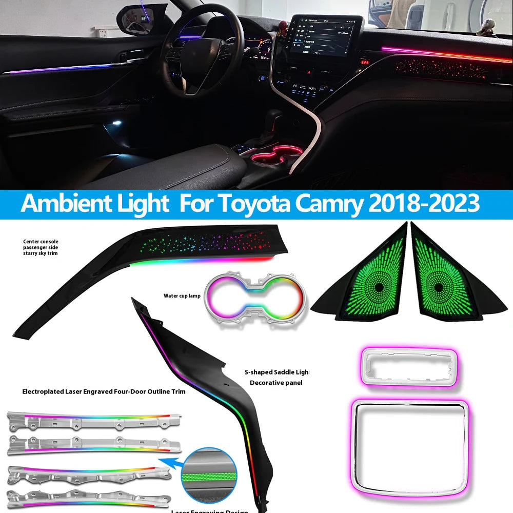 LED Car Inner Ambient light For Toyota Camry 2018-2023  Dynamic Ambient Lamp Original Car 1:1 Mold Kit Button APP Control
