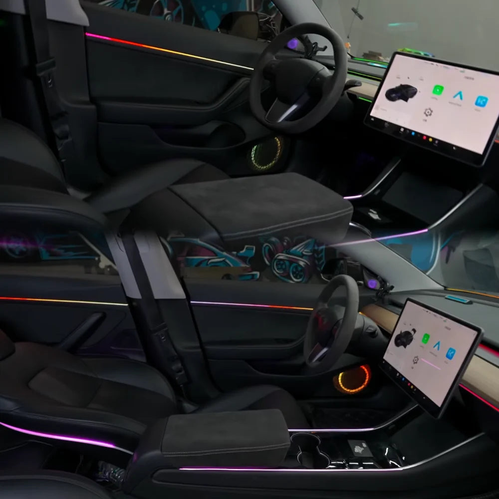 Car Ambient Lighting for Tesla Model 3 2019-2020 Dynamic Symphony Auto Interior 64-color LED Lights Model3 RGB Kit