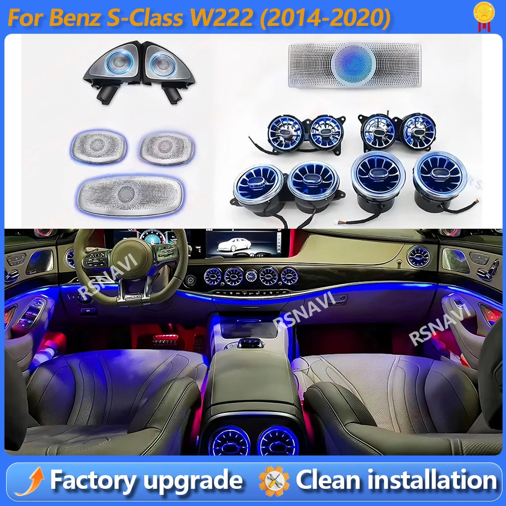 7/64 colors For Benz W222 S-Class S400 S450 Ambient Light 4D Rotary Speaker Atmosphere Lamp Air Vent Tweeter Car Interior Light
