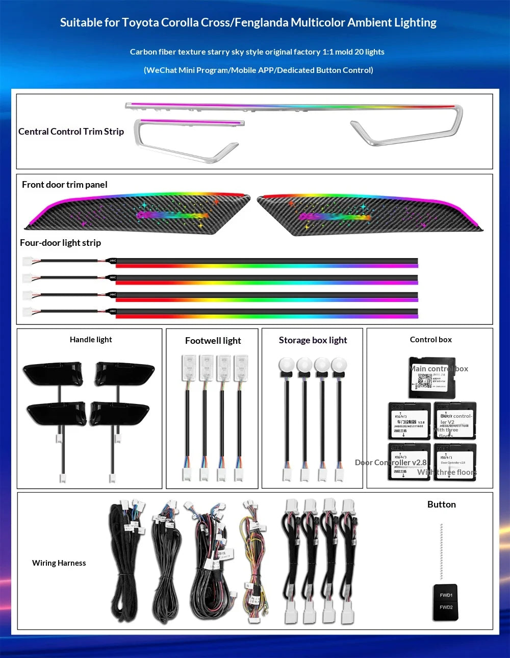 Upgrade Car Interior LED LHD/RHD Colorful Lights 64-color Ambient Lighting Kit For Toyota COROLLA CROSS 2022-2025