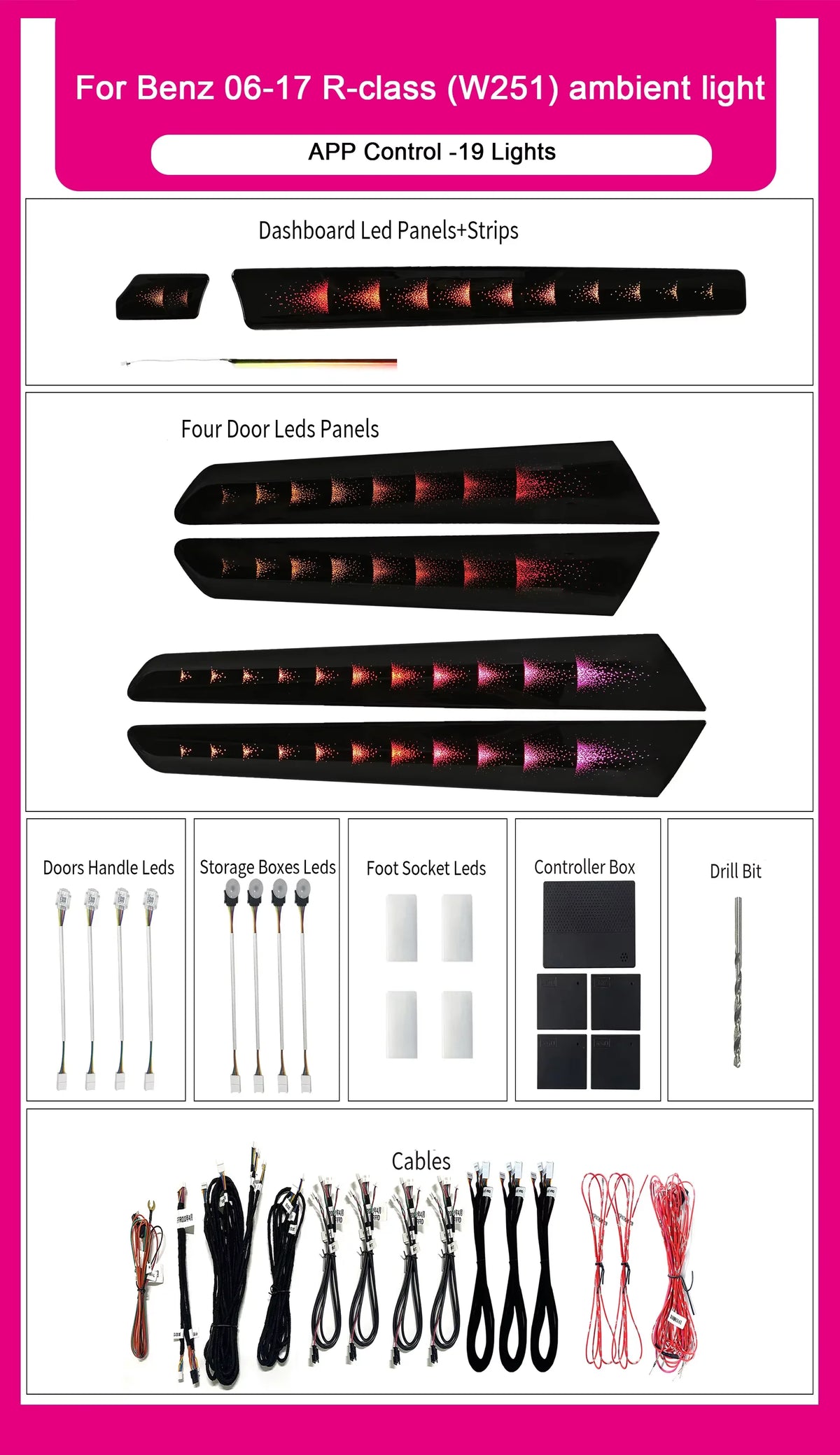 Ambient Lighting 64-Color APP Control Interior Decorative Accessories For Mercedes Benz R-Class W251 2006-2017 Galaxy