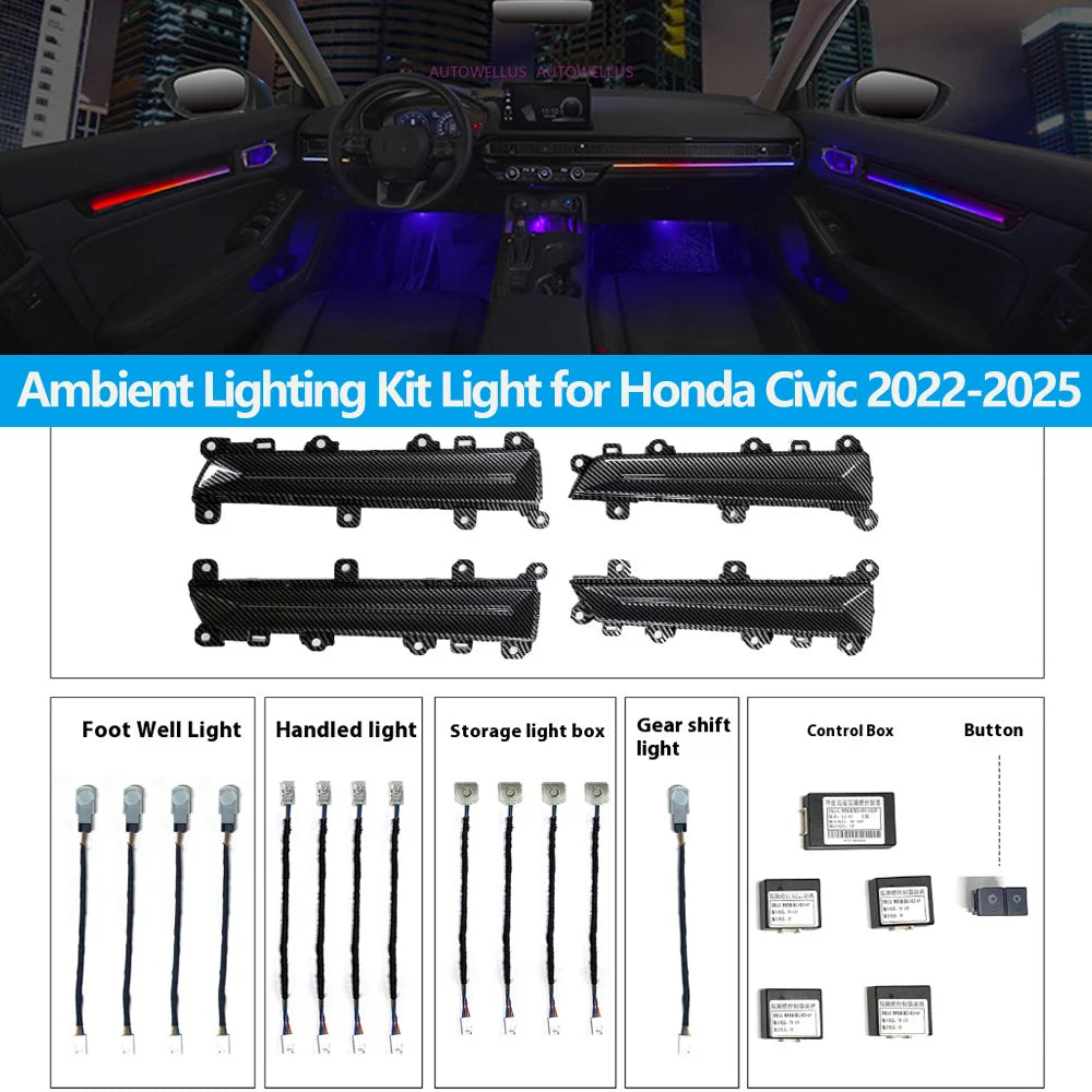 Carbon Fiber look Ambient light for Honda Civic 11TH 2022-2025 OEM Dynamic Ambient Lamp Original Car 1:1 Mold Kit APP Control