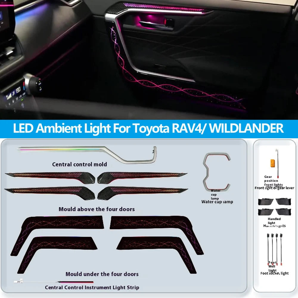 Automotive Inter LED Ambient Light For Toyota RAV4/ WILDLANDER 20-25 64 color dynamic Atmosphere door Panel Lights  APP control