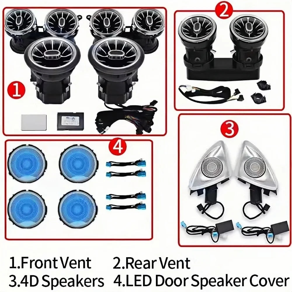 64 Colors LED Air Vents For Mercedes Benz W213 E-Class E Coupe W238 E43 E53 3D Rotating Tweeter Speaker Interior Ambient Light