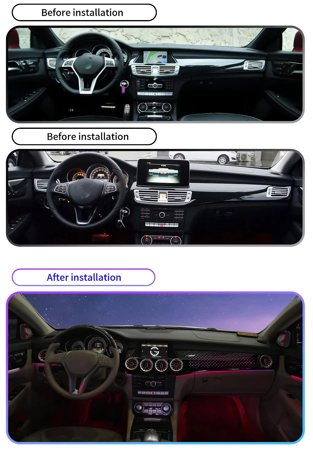 RHD Auto Lighting Systems For Mercedes-Benz CLS W218 2012-2017 Models: Interior LED Air Vents And Door Ambient Lighting Kit