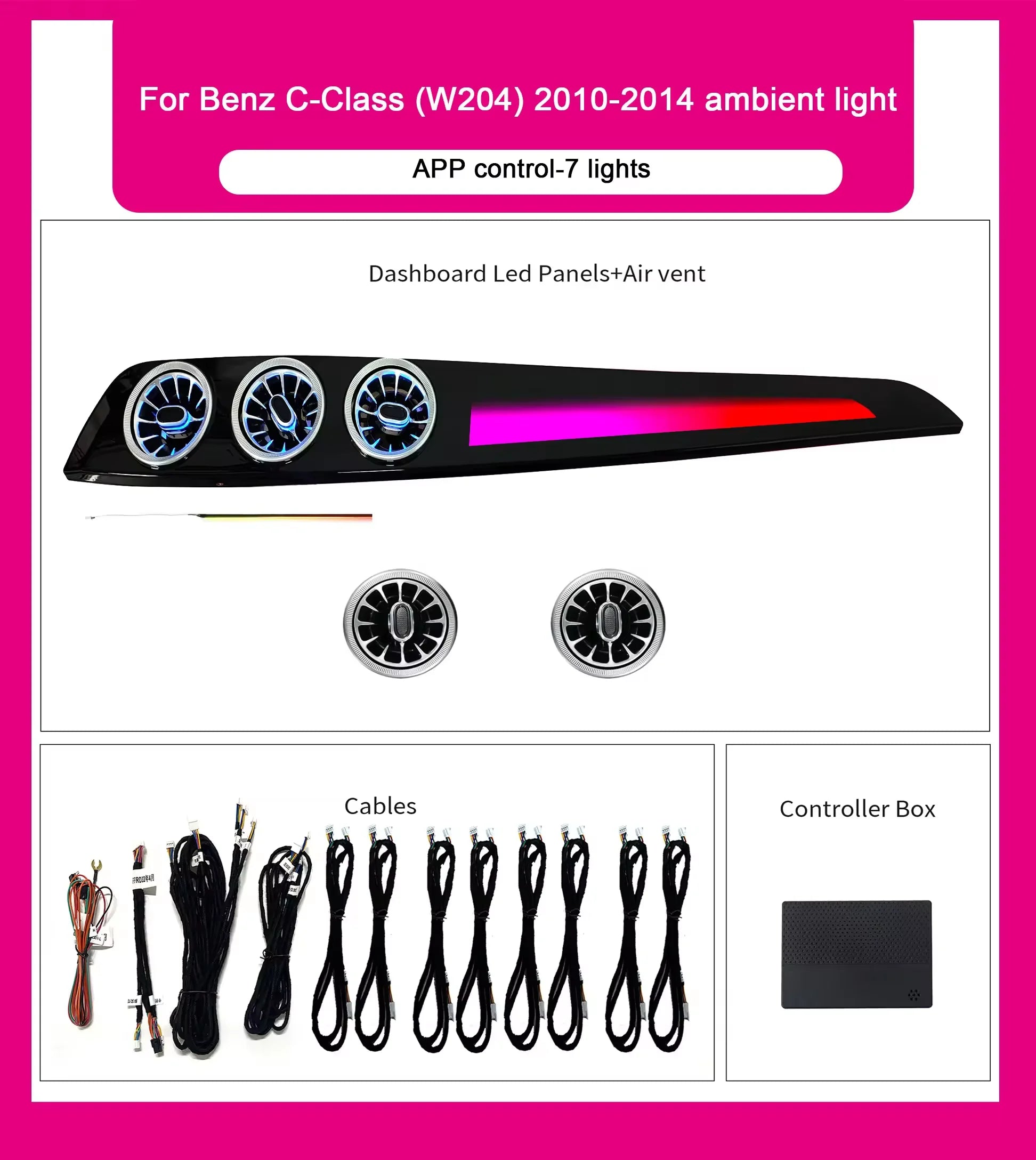 For Mercedes-Benz C-Class W204 2010-2014 Auto LED Light Kits For Decoration Upgrade 64 Color Car Interior Ambient Lighting