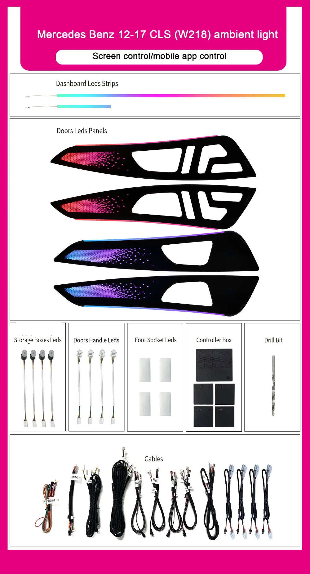 64-color Interior LED Ambient Light For Mercedes-Benz CLS W218 Air Vent Kit Dynamic Atmosphere Light Symphony 2012-2017