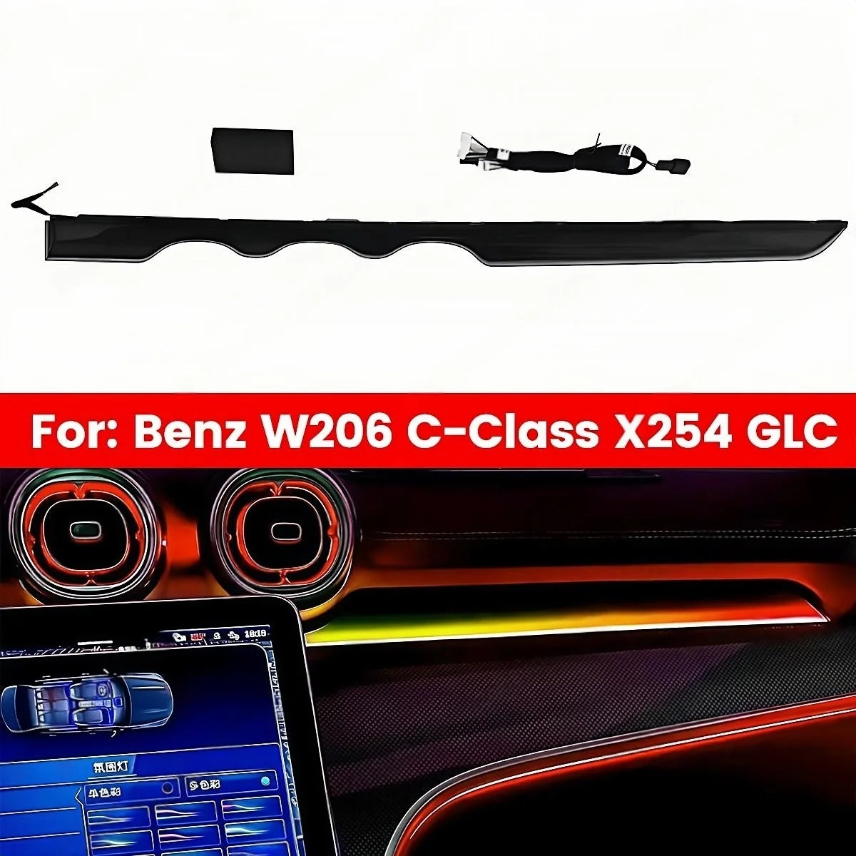 Car 64 Color Ambient light for Mercedes Benz W206 X254 GLC C-class LED Air Vents Door Handles Lamp Interior 4D Rotating Tweeter
