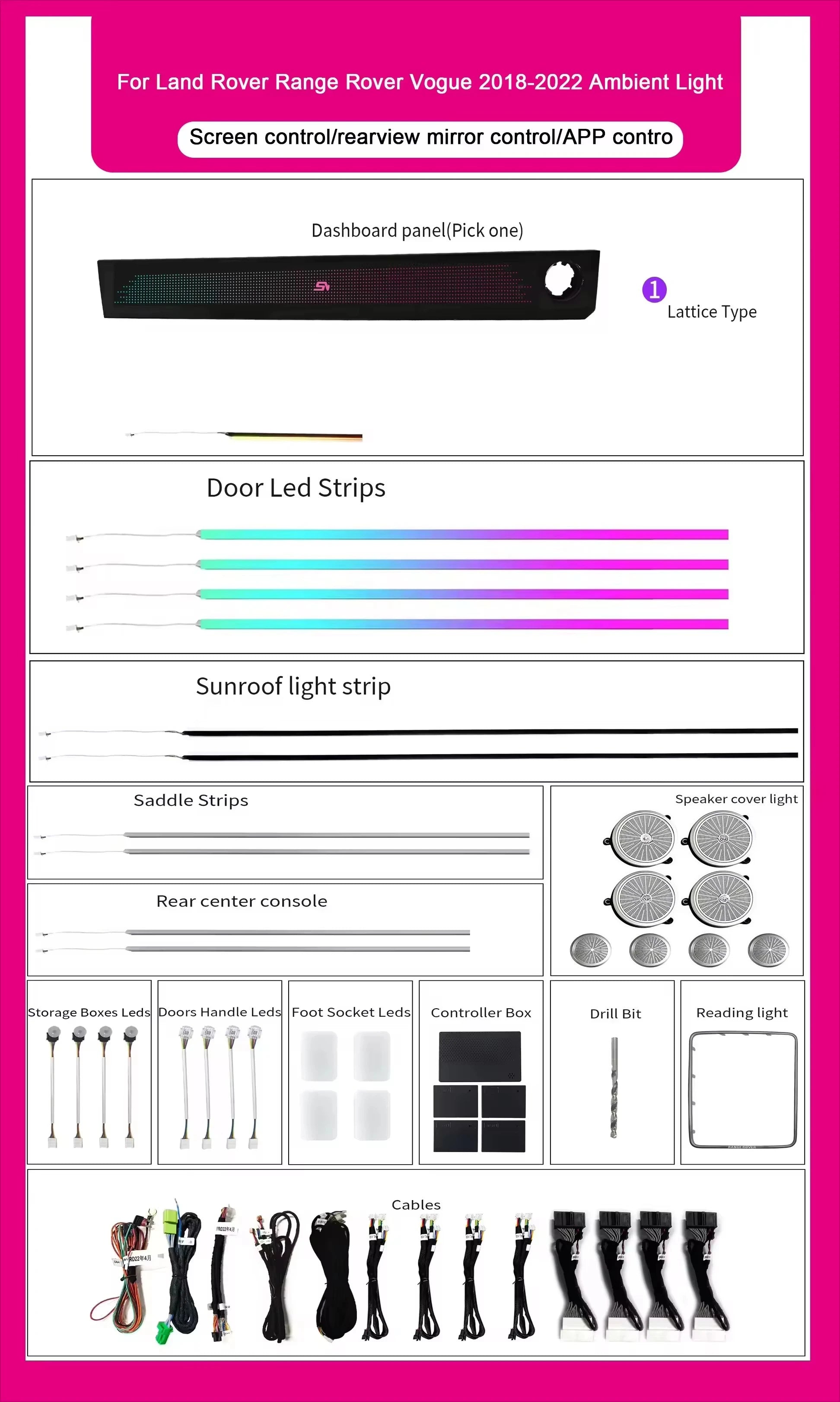 64 Color Car Ambient Light for Land Rover Range Rover Vogue 2018-2022 Atmosphere Light Car Accessories Interior Decoration
