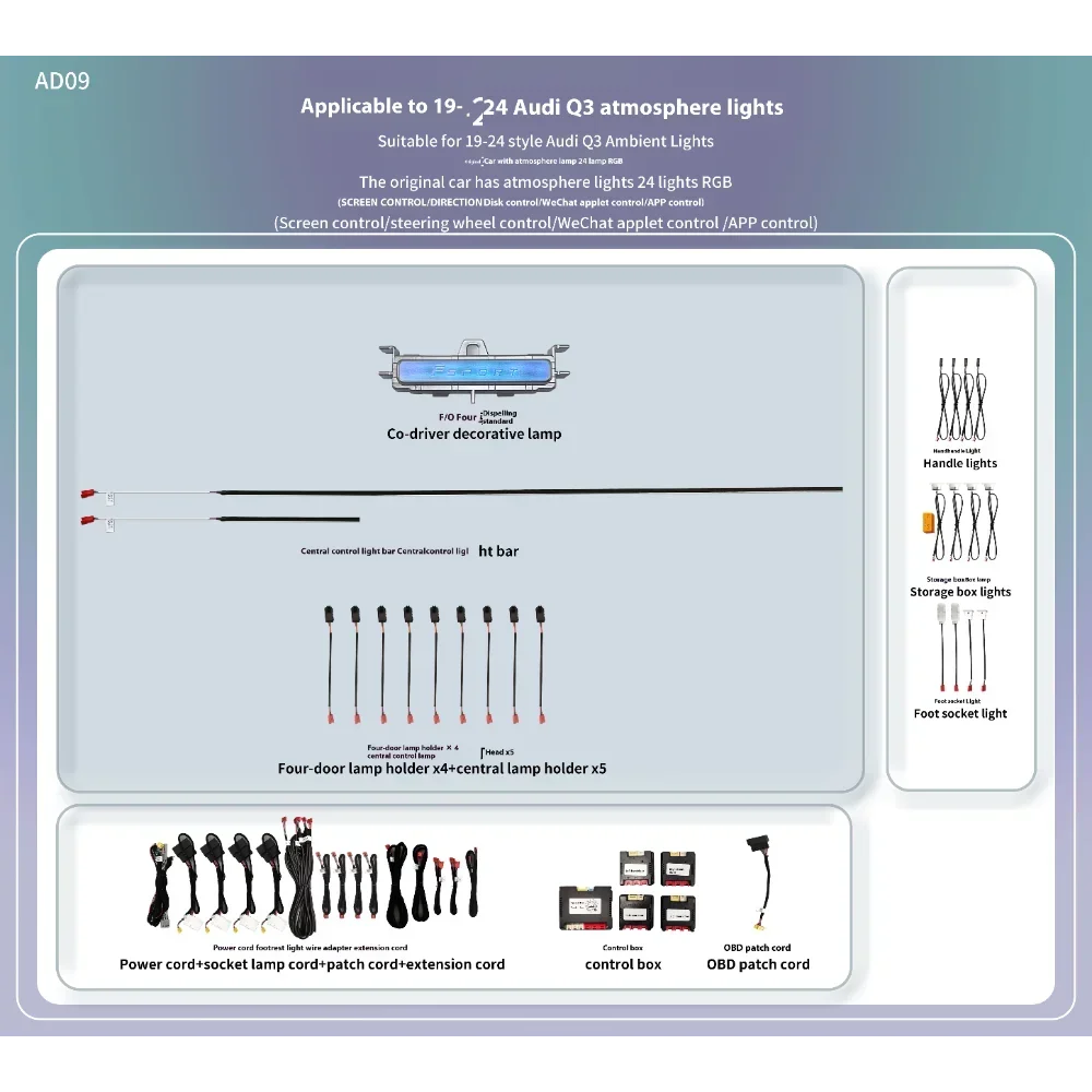 Ambient Light For Audi Q3 2019-2025 environmental Backlight Atmosphere Lamp Kit Symphony Interior LED Lighting Accessories
