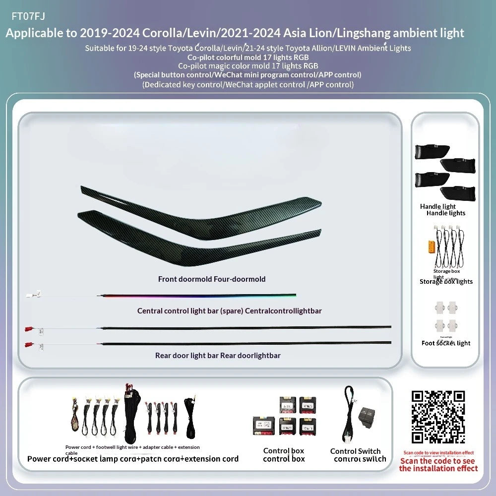 64 Color Starry Sky Car LED Ambient Light for Toyota Corolla 2019-2025 Armrest Light Auto Accessories Interior Decoration