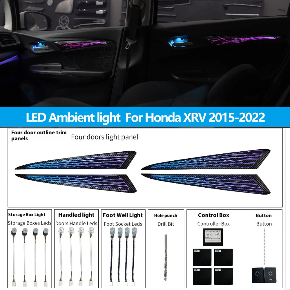 Automotive Inter LED Ambient Light For Honda Fit 2014-2020 64 color dynamic Atmosphere door Panel Lights Button APP control