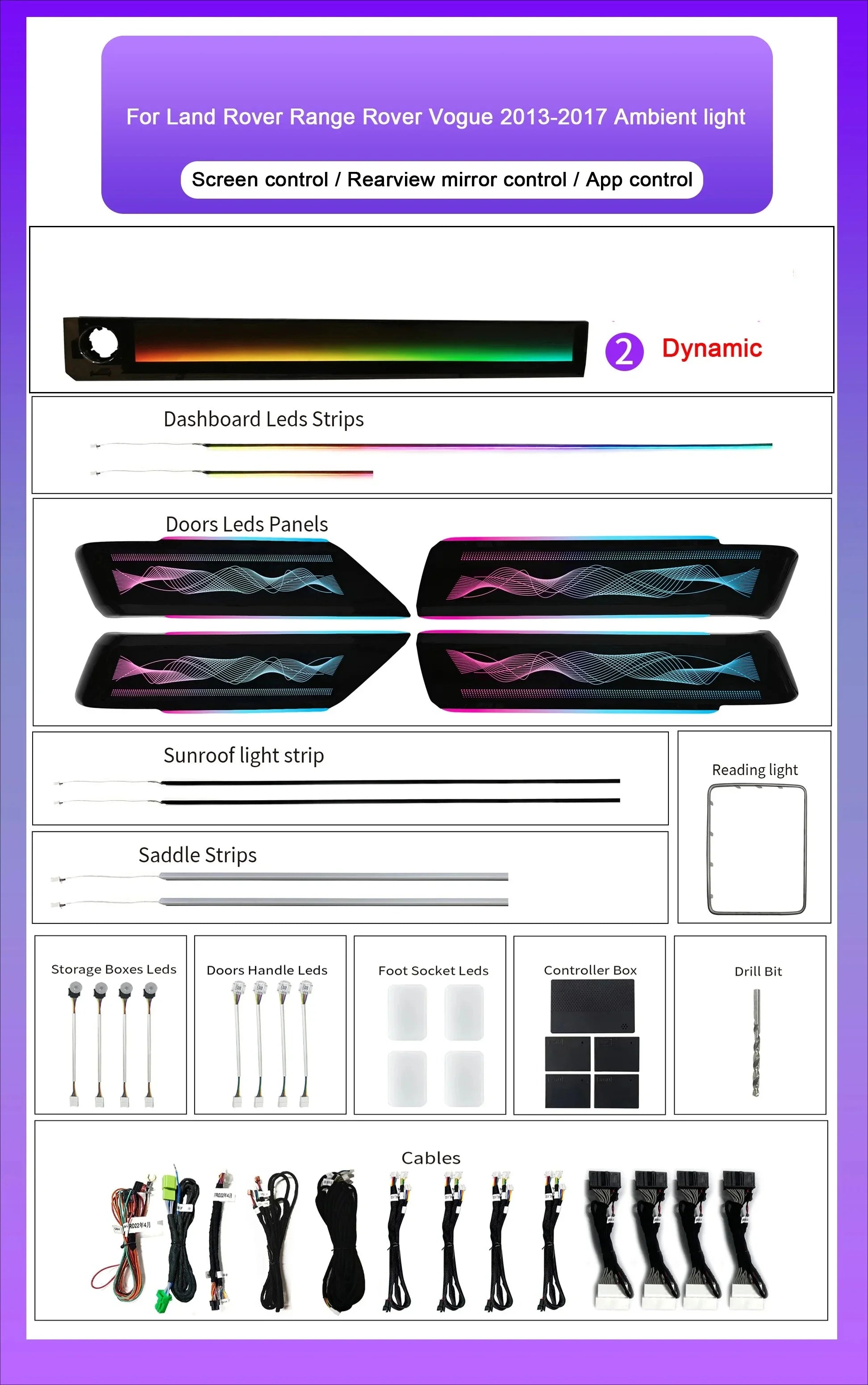 Car Interior Ambient Lighting for Land Rover Range Rover Sport 2014-2022 Dynamic Symphony 64-color LED Speaker Cover Light