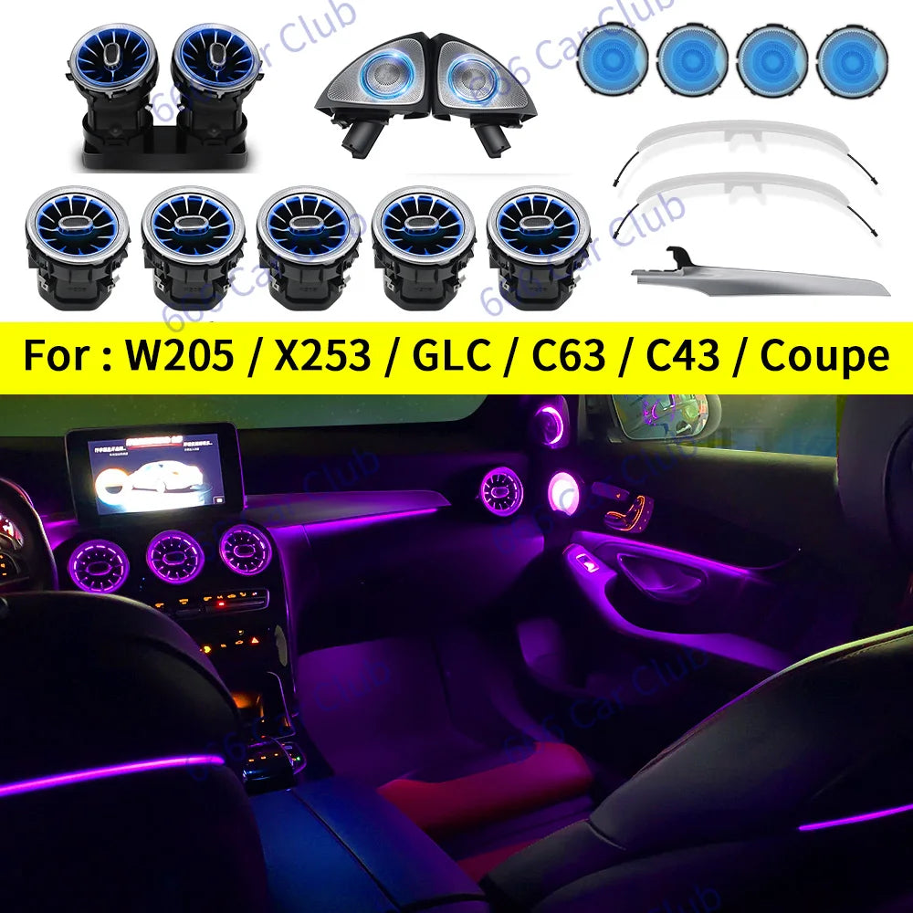 3/12/64 Colour Car LED Ambient Light For Mercedes-Benz C GLC Class Coupe W205 C43 C63 X253 LED Air Vent Speaker Decorative Lamp