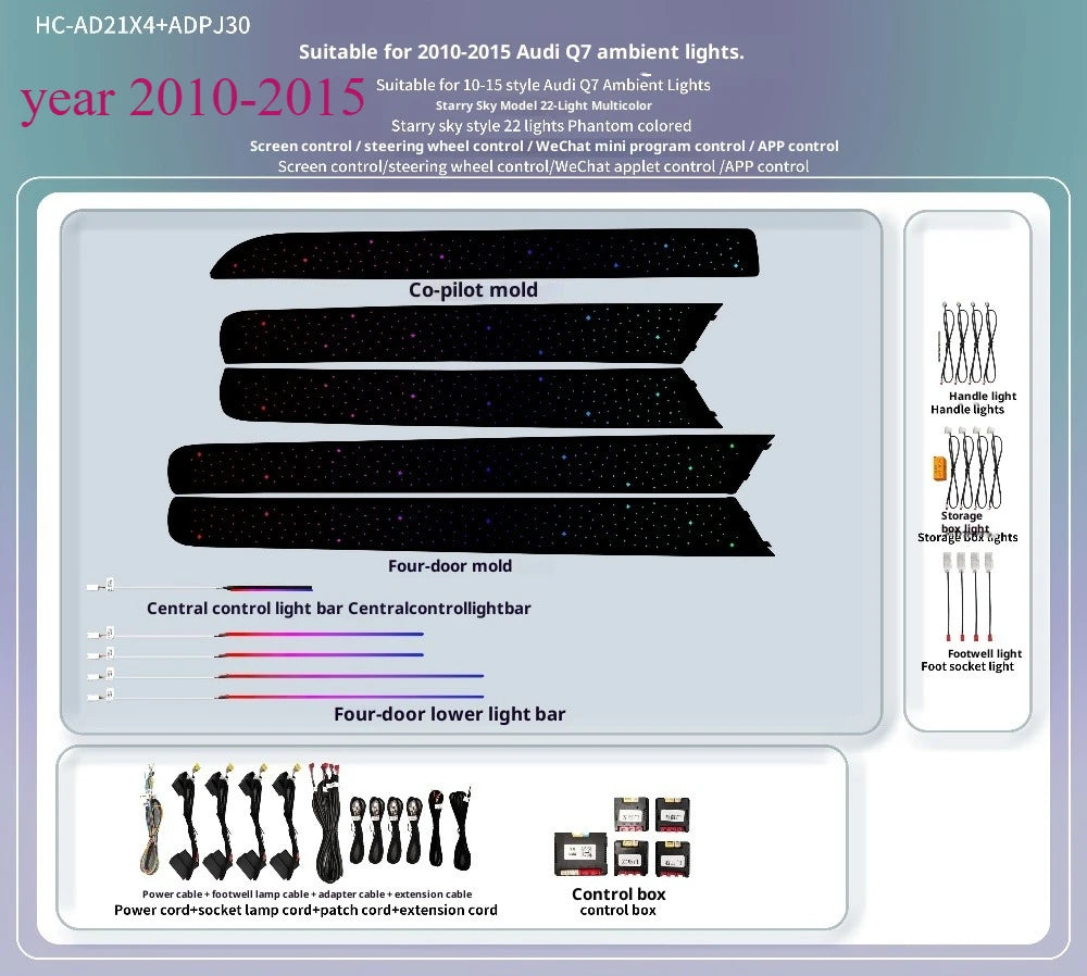 Ambient Light For Audi Q7 2006-2015 environmental Backlight Atmosphere Lamp Kit Symphony 256 Colors APP MMI Control